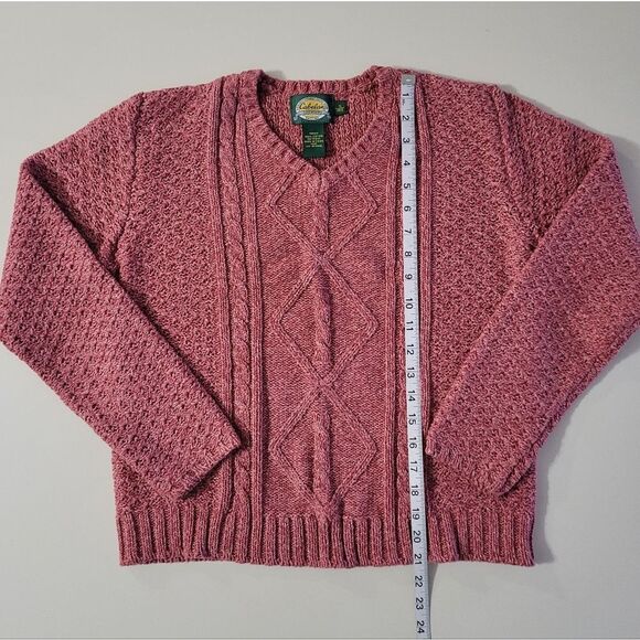 Cabela's Women's Red Marbled Cable-knit V-neck Pullover Long Sleeve Sweater - Picture 4 of 11